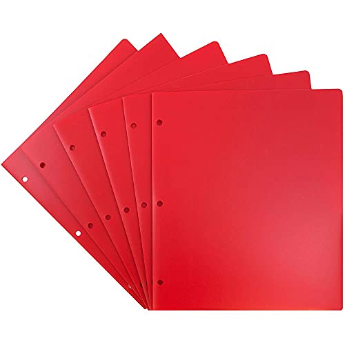 JAM PAPER Heavy Duty Plastic 3 Hole Punch Pocket Folders - Extra Tough School Folders - Red - 6/Pack - color: Red, size: 6 Per Pack