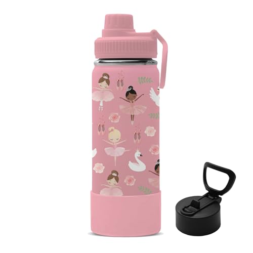 Gift for Ballerina Girls, 18oz Ballet Water Bottle with 2-in-1 Straw and Spout Lid, Dancer Dancing Kids Insulated Stainless Steel Tumbler Cup, Ballerina Gifts for School Teens Girls - color: Ballerina