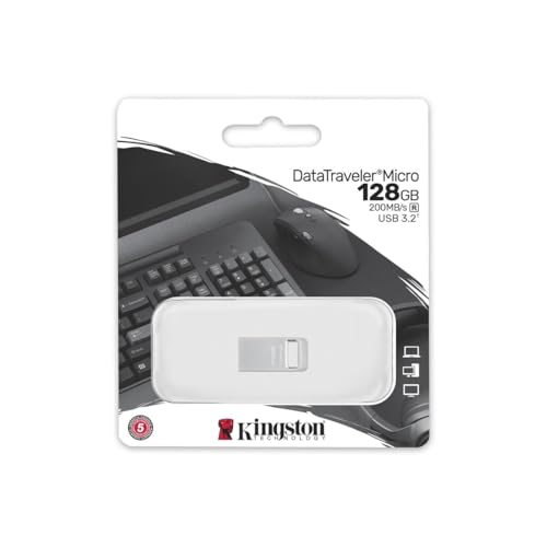 Kingston DataTraveler Micro 128GB USB Flash Drive | Ultra-Small Premium Metal Design | USB 3.2 Gen 1 | Speeds up to 200MB/s | DTMC3G2/128GB - size: 128GB (Pack of 1)