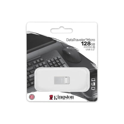 Kingston DataTraveler Micro 128GB USB Flash Drive | Ultra-Small Premium Metal Design | USB 3.2 Gen 1 | Speeds up to 200MB/s | DTMC3G2/128GB - size: 128GB (Pack of 1)