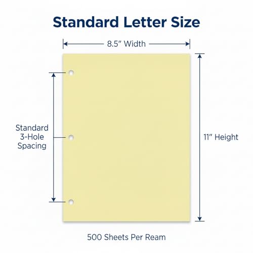 Copy Printing and Writing Colored Paper, 20 Pound - 75 Gsm, 3 Hole Punch, 500 Sheets per Ream. (Canary) - color: Canary