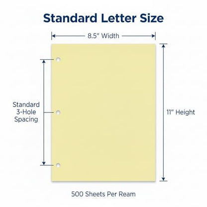 Copy Printing and Writing Colored Paper, 20 Pound - 75 Gsm, 3 Hole Punch, 500 Sheets per Ream. (Canary) - color: Canary
