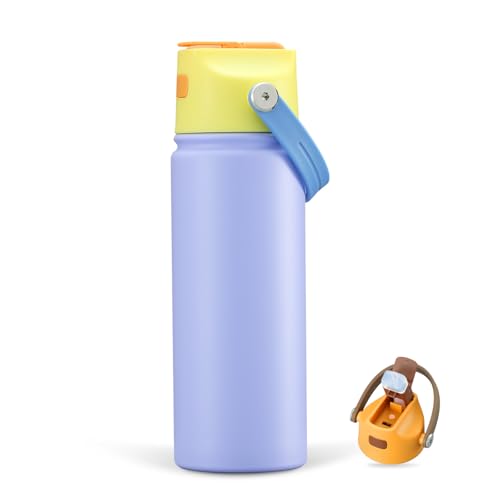 18 OZ Water Bottle for Kids, Stainless Steel Double Insulated Sports Water Bottle, Leak Proof Straw Cup for School, Gifts and Travel, BPA Free (Light Purple)