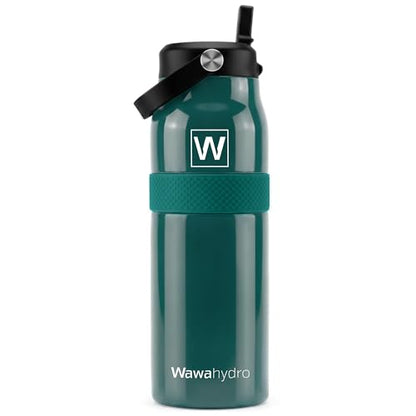 32 oz Insulated Water Bottle with Straw, Leakproof Stainless Steel Bottle with Handle, Non-Slip Silicone Sleeve, Internal Markings, Dishwasher Safe for Travel, Gym, Sports,Deep Teal - color: Deep Teal