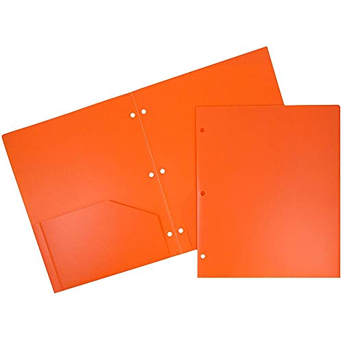 JAM PAPER Heavy Duty Plastic 3 Hole Punch Pocket Folders - Extra Tough School Folders - Orange - 6/Pack - color: Orange, size: 6 Per Pack