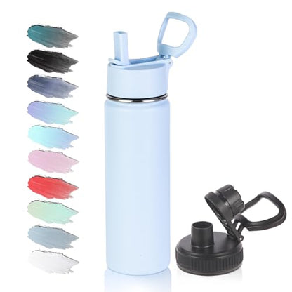 Volhoply 20oz Insulated Stainless Steel Water Bottle with Straw Lid, Kids Wide Mouth Double Wall Vacuum Cups with Handle,Reusable Outdoor Sports Metal Bottles,Travel Flask Keep Cold&Hot(Blue,1) - color: Blue