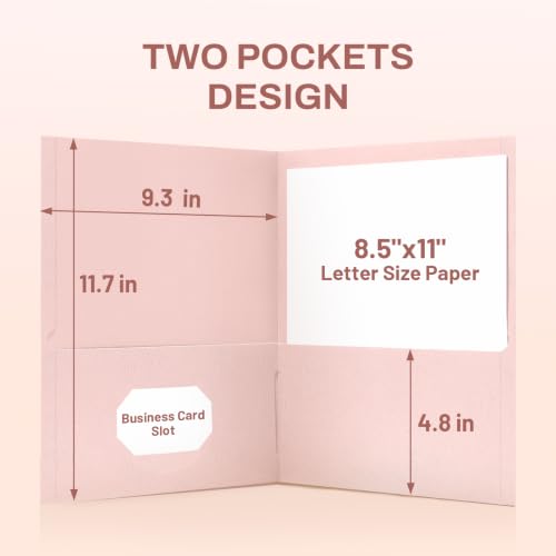 SUNEE Two Pocket Folders, 25 Pack File Folders with Business Card Slot, Textured Paper, Fit Letter Size Paper, Paper File Folder for School Office Home Business, Pink - color: Pink, style: 25-Pack