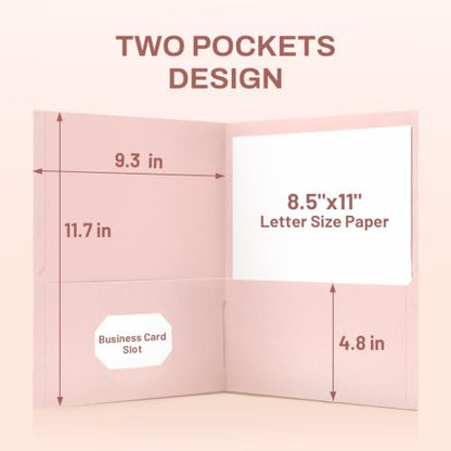 SUNEE Two Pocket Folders, 25 Pack File Folders with Business Card Slot, Textured Paper, Fit Letter Size Paper, Paper File Folder for School Office Home Business, Pink - color: Pink, style: 25-Pack