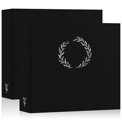 Lanpn 2 Packs Photo Album Scrapbook 12x12, Linen Cover Wreath Design Top Load 3 Ring Folder Binder Photobook Photo Book 12 x 12 inch with 30 Plastic Sleeves 60 Pages Black - color: Black, size: 12x12"/2PK