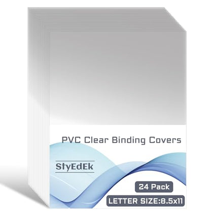 24 Pack 8.5 x 11 Inches PVC Clear Binding Covers, Letter Size 8 Mil Report Cover Sheets for Business Presentation Document Binding Office Supplies, Unpunched, Square Corners