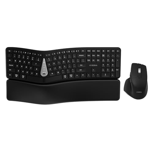 KYSONA Ergonomic Keyboard Mouse Wireless Combo, Full Size Bluetooth Split Keyboard with Wrist Rest, 4 Level DPI Ergo Mouse for Windows Mac OS Computer, Black - color: Black