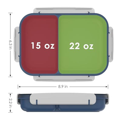 WHALEHOUSE Bento Lunch Box, 1100ML 2 Compartments Meal Prep Container with Utensil, Airtight Food Storage Container with Snap Locking Lids, Microwave/Dishwasher/Freezer Safe, On the Go - color: 1100mL-Dark Blue