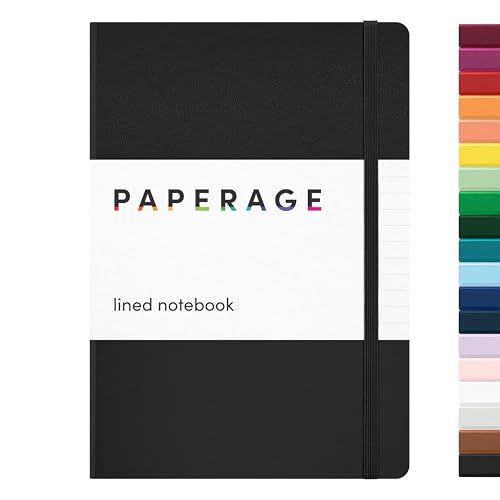 PAPERAGE Lined Journal Notebook, (Black), 160 Pages, Medium 5.6 in x 8 in - 100 GSM Thick Paper – Hardcover Journaling Notebook for Work, School & Note Taking - color: Black, style: A. Lined