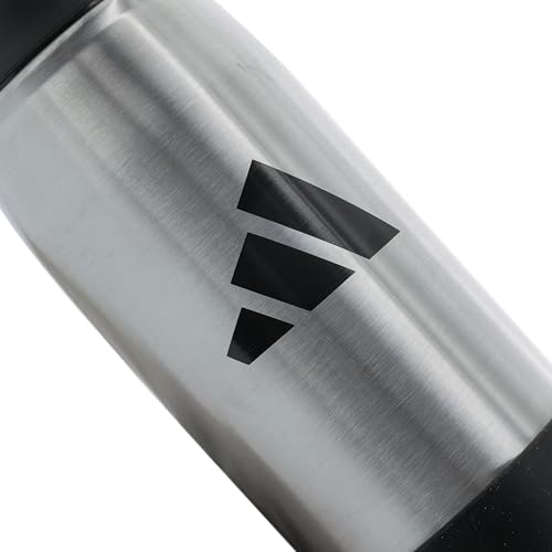 adidas Stainless Steel Metal Water Bottle 20 oz (600 mL) Straw Lid - color: Stainless Steel/Black/2
