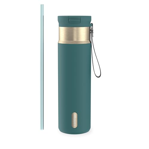 Contigo SnapSeal 709.8ml(24온스) 스테인리스 스틸 진공 단열 물병, 누출 방지 자동 닫힘 뚜껑, 휴대용 스트랩 및 재사용 가능한 빨대, BPA 프리 및 납 프리, 식기세척기 사용 가능 - color: 미네랄 틸 샴페인, size: 24온스