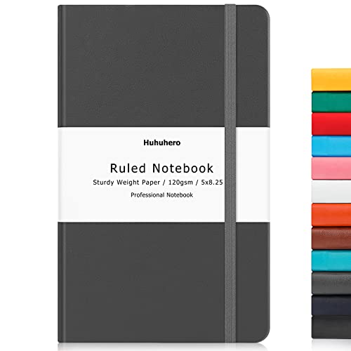 Huhuhero Notebook Journal, Lined Ruled Journal, Hardcover 120Gsm Premium Thick Paper with Faux Leather Notebook for Journaling Writing Note Taking Office School Supplies 5"×8.25" (1,Dark Gray) - color: Gray