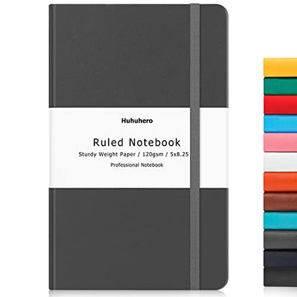 Huhuhero Notebook Journal, Lined Ruled Journal, Hardcover 120Gsm Premium Thick Paper with Faux Leather Notebook for Journaling Writing Note Taking Office School Supplies 5"×8.25" (1,Dark Gray) - color: Gray