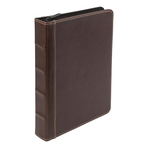 Samsill Vintage Leather Mini 3 Ring Zipper Binder, 1 Inch Round Ring Capacity (Holds 200 Sheets), 5.5 x 8.5 Inch Documents, Notebook Organizer, Planner, Brown with Contrast Stitching - color: Brown Contrast Stitch, size: 1 Inch, style: Junior - Zipper
