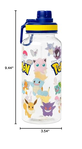 Silver Buffalo Pokémon Pikachu Jigglypuff, Plastic Water Bottle, 32oz | Bulbasaur, Charmander, Squirtle, Eevee, Meowth, Wartortle Twist Spout, Sticker Set, You Stick Yourself, Snorlax, Charizard - color: Pokemon Indigo League