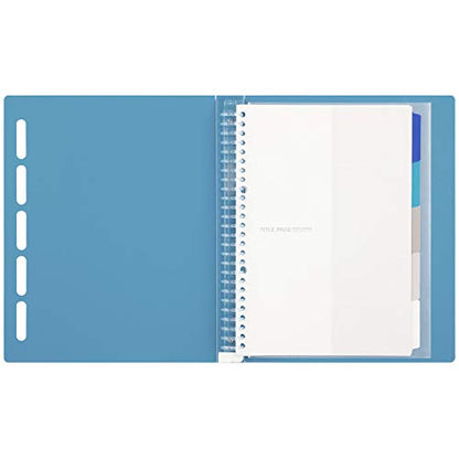 Maruman CLARTE 26‑Ring Binder with 5 Index Windows & Matching 5‑Tab Dividers, B5 Size, 7.17" x 10.12", Includes 10 Loose Leaf Ruled Sheets and Clear Storage Pocket, Holds Up to 120 Sheets, Blue - color: Blue, size: B5