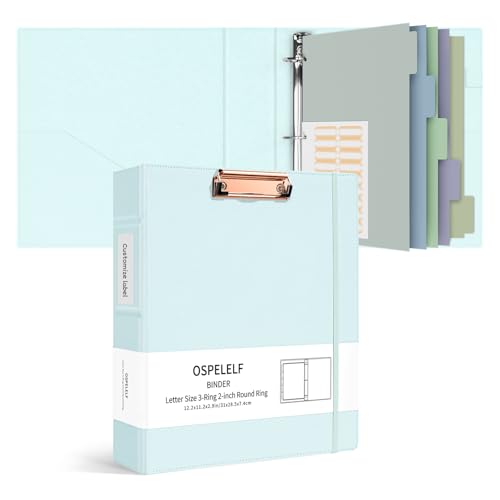 Ospelelf 2 Inch Clipboard Binder 3 Ring Leather Binder with Storage for Teacher, Professional Binders Organizer with Dividers and Tabs, Blue - color: Blue, size: Letter Size - 2 Inch