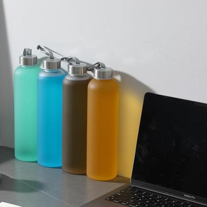 novelinks 8 Pack 27OZ Frosted Water Bottles with Stainless Steel Silver Lid,Leakproof Gym Bottles, Reusable Sport Water Jug for Fitness Camping Office - color: Frosted-27oz-8Pack