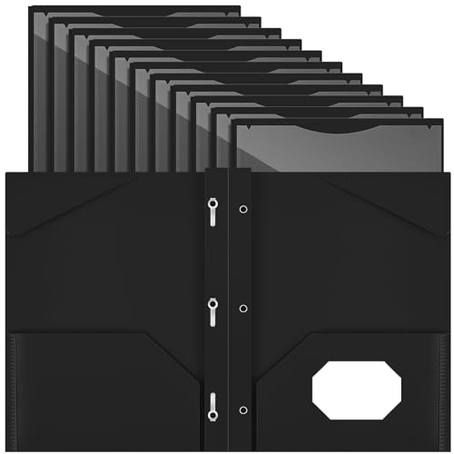 Henoyso 18 Pcs Plastic Folder with Clear Front Pocket and 3 Prong Plastic Folders with Card Slot Pocket Folders with Prongs for School Office (Black) - color: Black