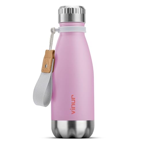 Kids Water Bottle-9 oz Leak Proof Insulated Water Bottle for Lunchbox | Double Wall Vacuum Stainless Steel Water Bottle for Travel, School, Cola Shape Flask with Carry Rope (Purple Pink) - color: Purple Pink, size: 9 Ounces