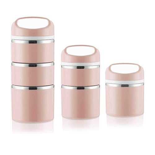 Lille Home Stackable Stainless Steel Thermal Compartment Lunch/Snack Box, 3-Tier Insulated Bento/Food Container with Lunch Bag, Utensils Set and Three Extra Seals, 43OZ (Gold with Utensils) - color: Gold with Utensils