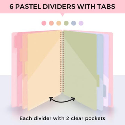 SKYDUE 12 Pocket Organizer, Spiral Multi Pocket Folder with Dividers, Pink Organize Notebook - color: Pink