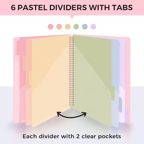 SKYDUE 12 Pocket Organizer, Spiral Multi Pocket Folder with Dividers, Pink Organize Notebook - color: Pink