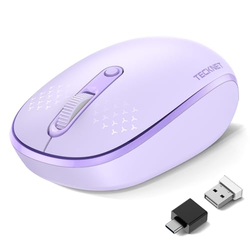 TECKNET Wireless Mouse,Bluetooth Mouse (BT5.3/5.0 & 2.4G) with USB Receiver Silent Optical Computer Mice，Wide Compatibility - color: Purple
