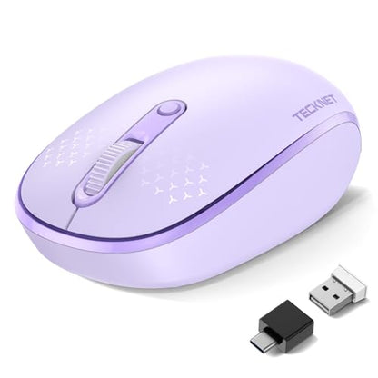 TECKNET Wireless Mouse,Bluetooth Mouse (BT5.3/5.0 & 2.4G) with USB Receiver Silent Optical Computer Mice，Wide Compatibility - color: Purple