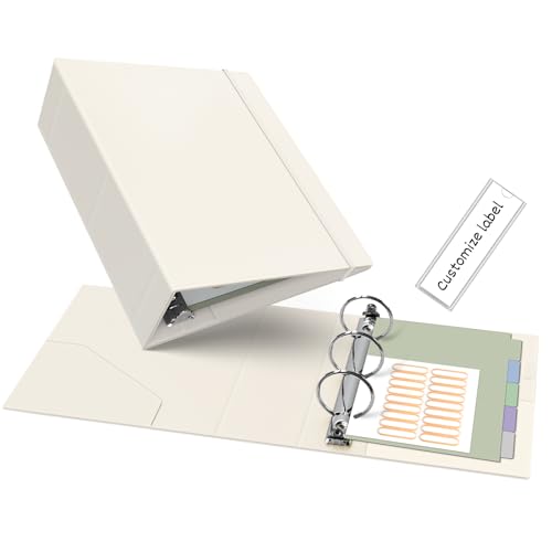 Ospelelf Leather Mini Binder Vintage Hardcover 2 Inch Rings, Professional Small 3 Ring Binders Organizer Suitable for 5.5" x 8.5" Documents, Binder Dividers with Tabs, Beige - color: Beige, size: Mini Size - 2 Inch Ring