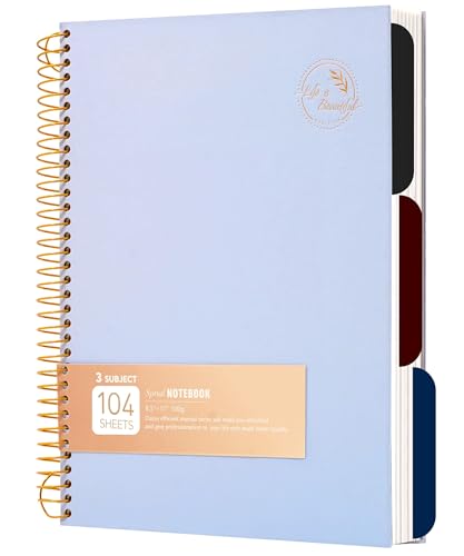 FLYING EAGLE 3 Subject Spiral Notebook Large Spiral Notebook 8.5 X 11, Blue Journal for Women Men, 100 GSM Thick Paper 104 Sheets, Hardcover Notebook for Work, School, Writing, Note Taking Blue - color: 1.blue