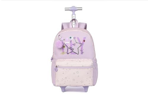 Kids Backpack for Girls Luggage School Trolley Bag with Lunch Box 3pc Set (HEY PURPLE) - color: Hey Purple
