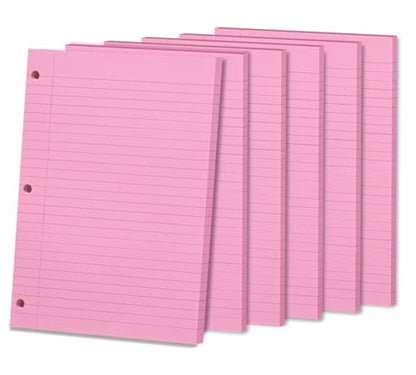 Pink Loose Leaf Paper, 300 Sheets, Wide Ruled, 8" x 10.5", 6 Pack Lined Paper, Notebook Paper Reinforced Filler Paper College Rules, 3 Hole Punched, College Ruled Binder Paper for School & Office - color: Pink