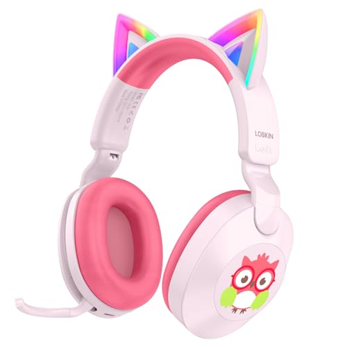 LOBKIN Kids Headphones with Microphone Bluetooth 6.0, Toddler Headphones LED Ligh Rotatable Foldable Sensitive Mic Adjustable 85/94dB Volume Limit Real-time Audio Feedback for Boys Girls Online School