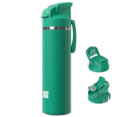 OISIZ Insulated Water Bottle 24 oz with 2 in 1 Spout and Straw Lid,One Click Safety Lock,100% Leakproof,Keep Cold 24H,Vacuum Stainless Steel Water Bottle for School,Travel and Sports,Dishwasher Safe - color: Rainforest, size: 24 Ounces
