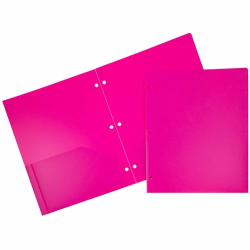 JAM PAPER Heavy Duty Plastic 3 Hole Punch Pocket Folders - Extra Tough School Folders - Fuchsia Hot Pink - Bulk 144/Box - color: Fuchsia, size: 144 Per Pack