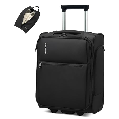 Hanke Underseat Carry On Luggage with Wheels, 17-Inch Small Suitcase Rolling Under Seat Luggage, Lightweight Personal Item Bag with 15.6" Compartment for Overnight & Short Trips, Black - color: Black, size: 17 Inch Underseat Plus