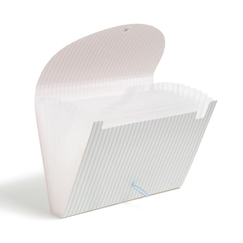 U Brands 13 Pocket Poly Expandable File, 13" x 9.65" x 1.5", Muted Prep Blue Stripes, Letter Size