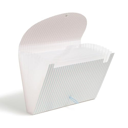 U Brands 13 Pocket Poly Expandable File, 13" x 9.65" x 1.5", Muted Prep Blue Stripes, Letter Size