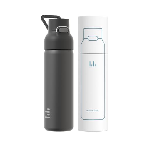 24oz Insulated Water Bottle, 316L Stainless Steel Double Wall Vacuum Bottle, Keeps Drinks Cold or Warm, Leakproof One-Handed Flip Lid for Gym, Office, Travel & Daily Use (1 Pack) - color: Black