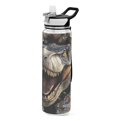 ALAZA Dinosaur Water Bottle with Straw,Leakproof Tritan Clear Sports Water Bottle Jurassic Kids Water Bottle for School Outdoor Sports Drinking,32 oz - color: Dinosaur, size: Large