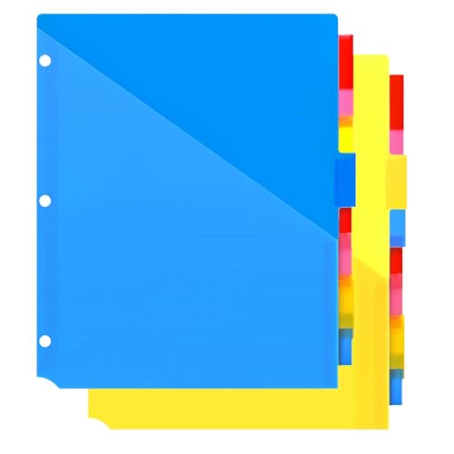 Plastic 8-Tab Dividers with Two Pockets -2 Sets, Pocket Dividers for 3-Ring Binders, Multi-Color Binder Dividers, Total 16 Tabs - color: 4 Bold Colors - Translucent Double Pockets, size: 16 Tabs