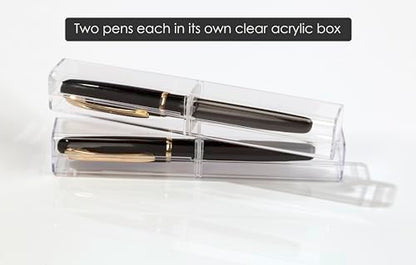 Better Office Products Executive Black Gel Pen, 2 Pack, Classic Business Pen with Removable Cap, Black 0.7mm Medium Point, Gold Accents, Individually Packed in Clear Acrylic Cases