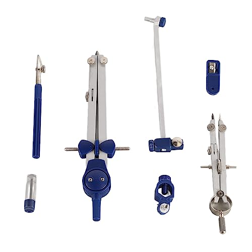 7-Piece Geometry Set with Metal Compass - Math Tools Kit for Students, Engineers, Architects with Shatterproof Case