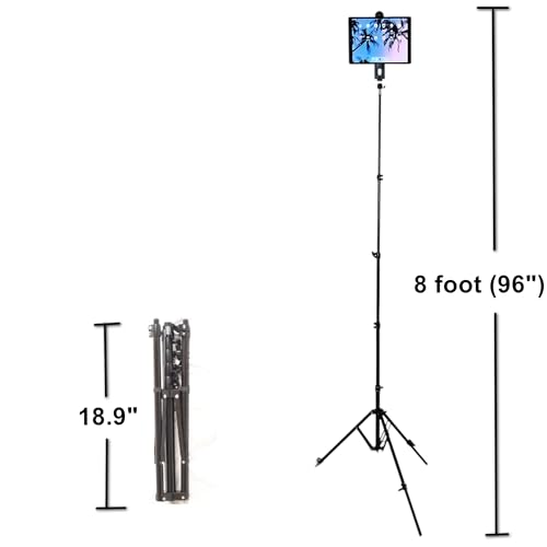 Socialite Elevate Reverse Leg Heavy Duty Light Stand/Tripod, Includes Universal Tablet & Phone Mount for iPad & Smartphone, Perfect for Travel and All Photography, Video. Adjusts 18.9" to 8 feet