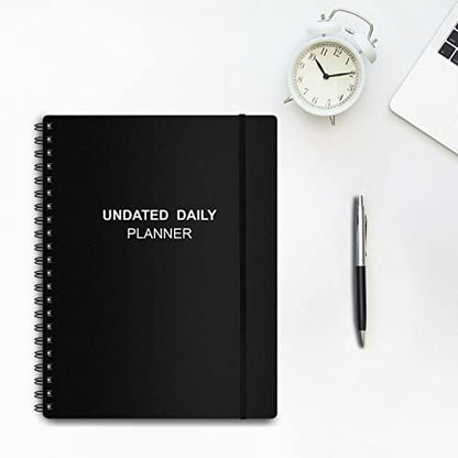 Undated Daily Planner - Undated Planner with Hourly Schedules, Action Items and Follow-up, A4 Daily Organizer Notebook to Increase Productivity, Appointment Book for Time Management, 8.5 × 11 Inch - color: Black